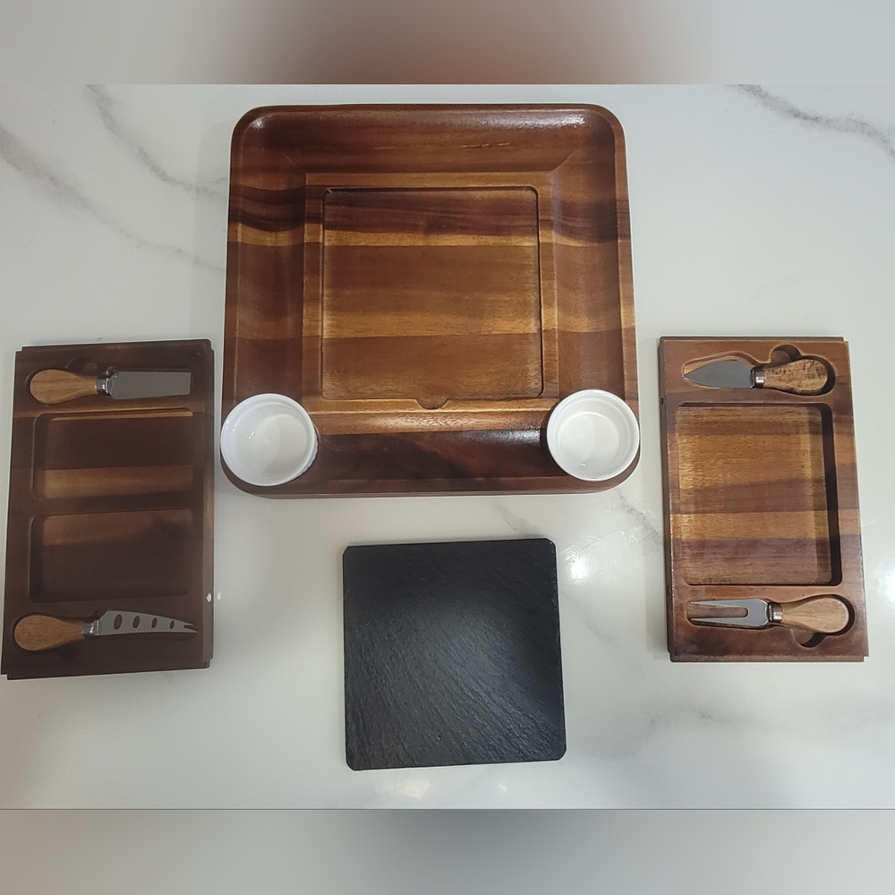 NWoT Charcuterie Set 10pc Wood & Slate - Picture 5 of 6